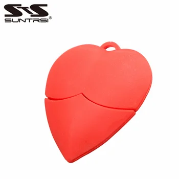 

Suntrsi Usb Flash Drive 2.0 64GB Silicone Red Heart 32GB pen drive 128G 16GB 8GB usb флешка Memory Stick gift For PC