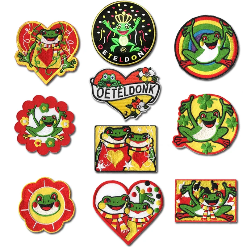 

10pcs/lot Oeteldonk Embroidered Patch Emblem Frog Mascot Carnival Netherland Iron on Patches for Clothes Applique Badge DIY