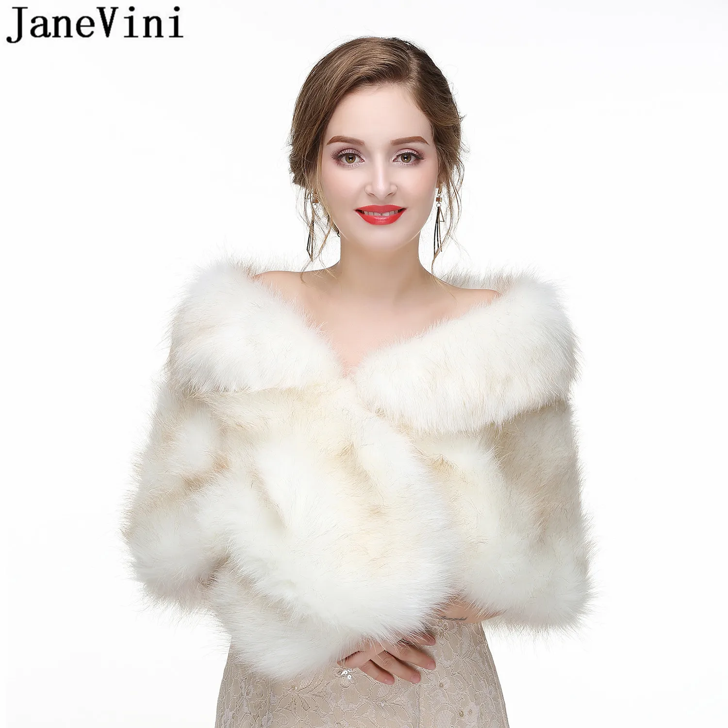 JaneVini Veste Fourrure Women Formal Fur Bolero Femme Bruid Cape Bride Coat Winter Bridal Faux Fur Jacket for Dress Stoles Shawl