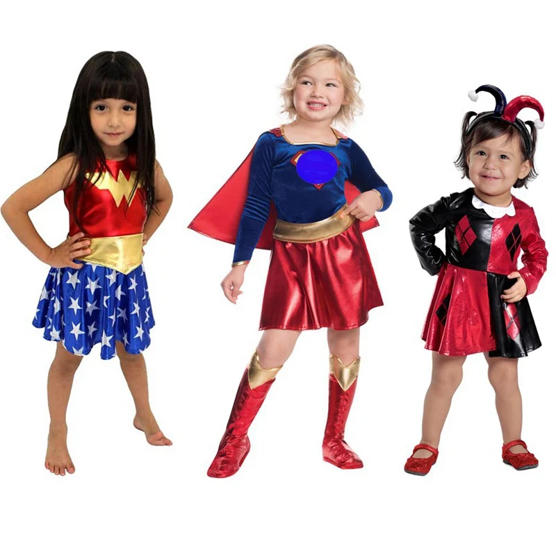 SuperHero Girls Costume for Kids TuTu Dress Halloween Costume (3-9Years) Wonder Girls Party Dress cosplay costume kids girls dress halloween dress outfit