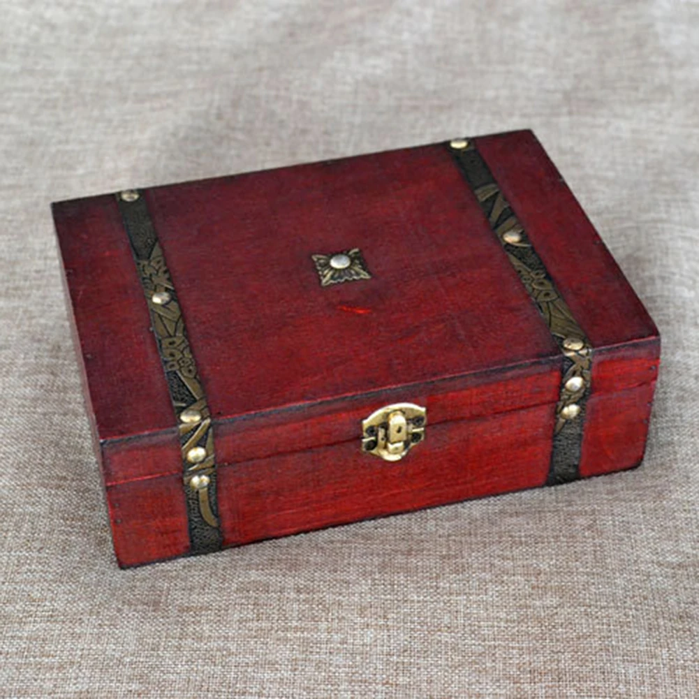 1 шт., винтажная деревянная коробка для хранения сундука с сокровищами, чехол-органайзер с замком, складной мини-Чехол, маленькое деревянное сокровище ручной работы, домашний декор