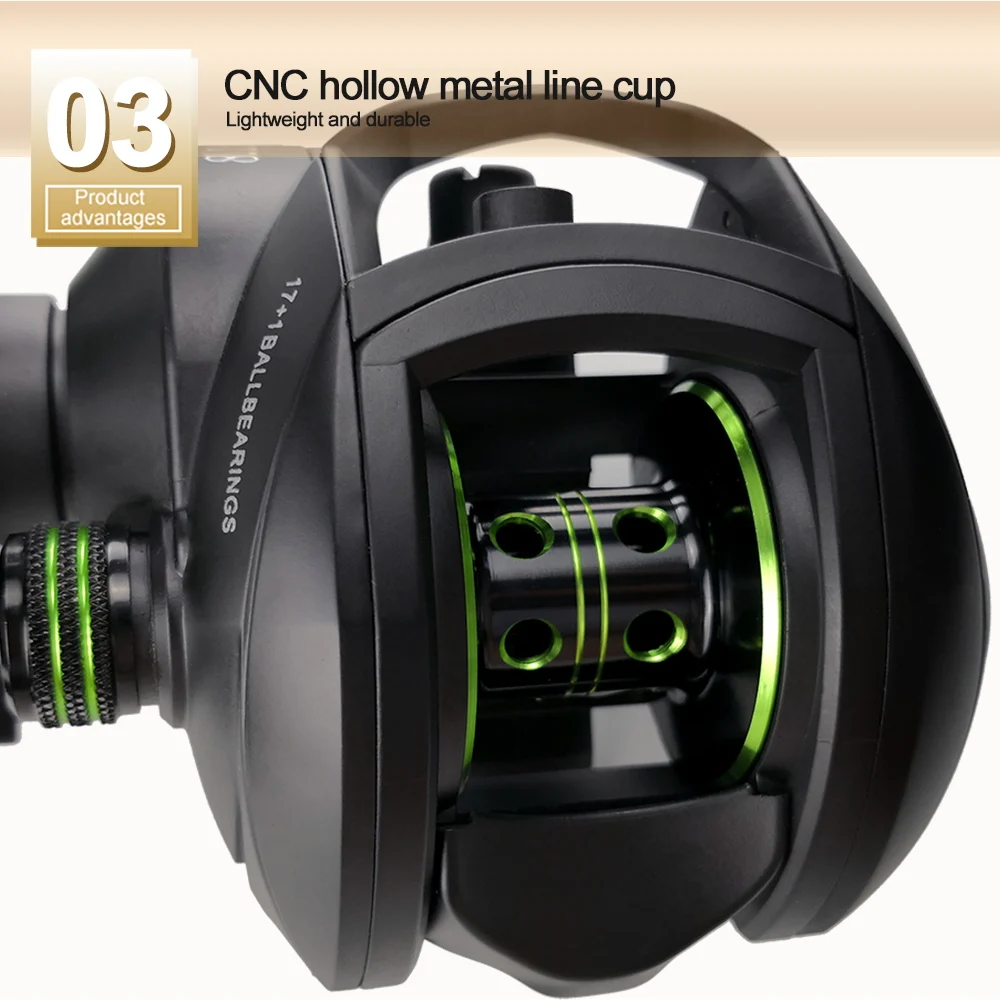 BAKAWA Baitcasting Fishing Reel 7.2:1/8:1:1 High Speed Left Right Hand Brake System 8kg Stainless Steel Bearings, Brass Gears