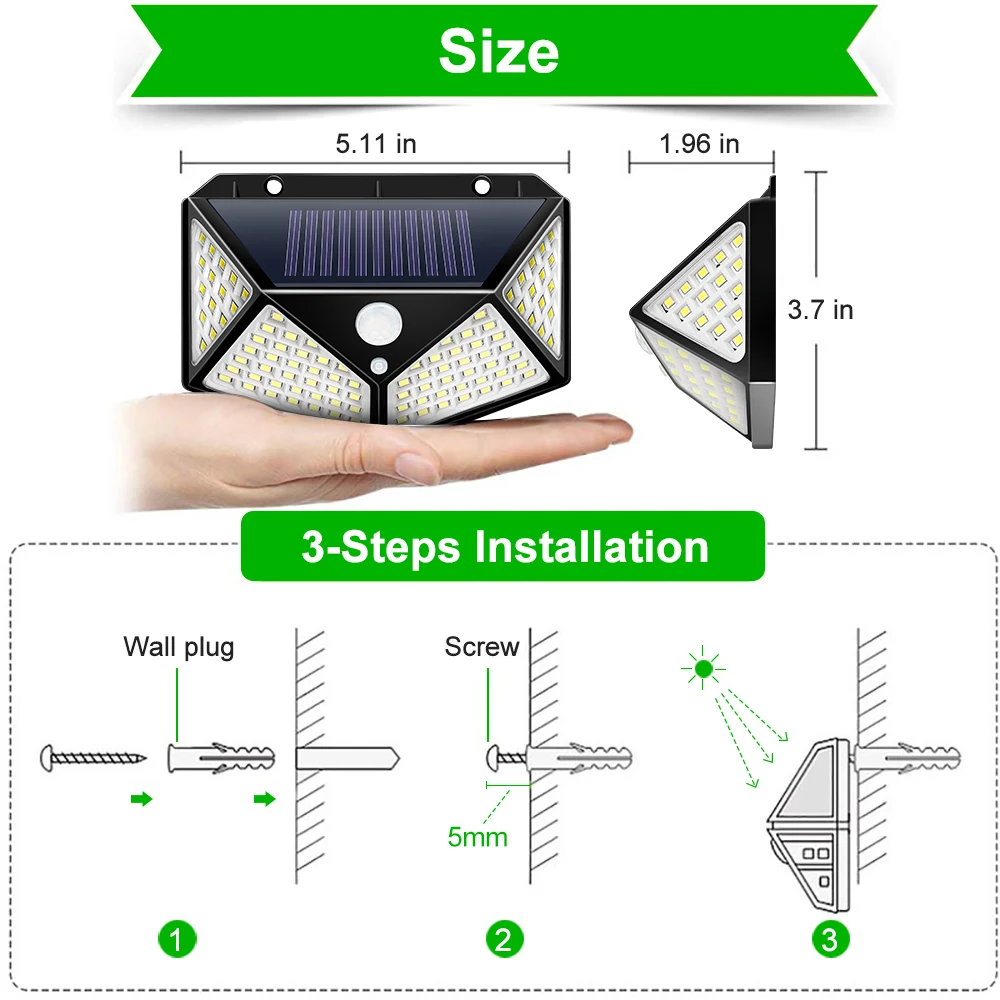 Goodland 100 LED Solar Light Outdoor Solar Lamp Powered Sunlight Waterproof PIR Motion Sensor Street Light for Garden Decoration