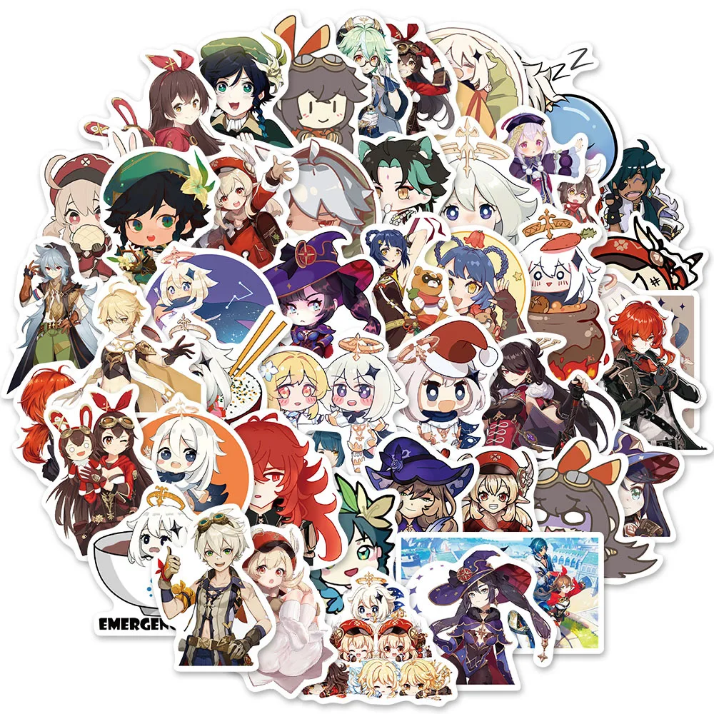 50 PCS Genshin Impact Stikers Hutao Ganyu Xiao Eula Klee Keqing Kaedehara Kazuha Waterproof PVC Stickers Anime Game Kid Gift Toy | Игрушки и