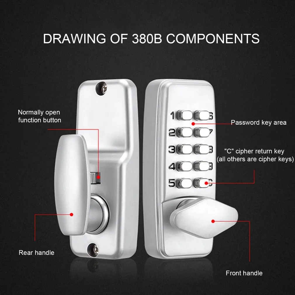 380B Digital Password Door Lock Mechanical Code Keyless Entry Door Lock Waterproof Non-Power Anti-rust Lock for 30-65mm Door