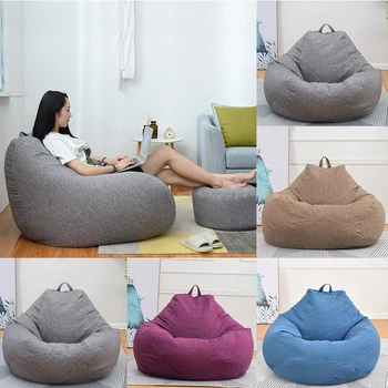 

Portable Lazy Sofas Cover Chairs No Filler Linen Cloth Lounger Seat Bean Bag Pouf Puff Couch Tatami for Living Room S M L XL