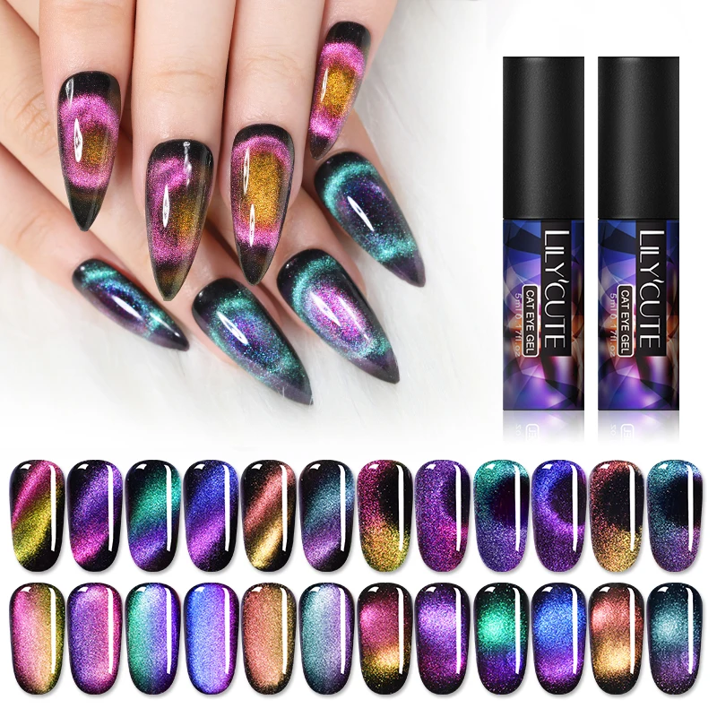LILYCUTE, 5 мл, 9D, Auroras, магнитный гель кошачий глаз, набор, долговечный Блестящий лазер для ногтей, художественный Гель-лак для ногтей, впитывающий УФ-Гель-лак