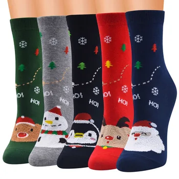 

1 Pair Women Cotton Socks Christmas Series Cartoon Snowman Santa Elk Mid Sock Girls Warm Autumn Winter Christmas Sock Gifts