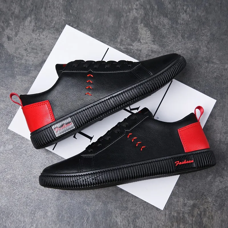 

Autumn Shoes Versatile Cool Fashion Korean-style Small Leather Shoes Casual Shoes White Black And White with Pattern MEN'S SHOES