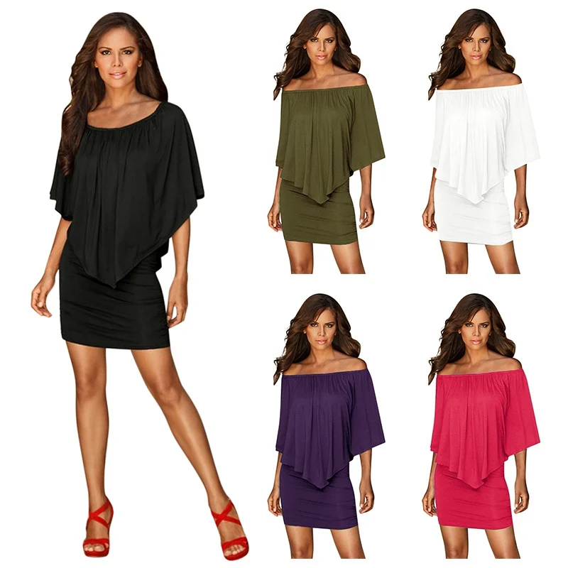 Сексуальное платье с открытыми плечами, Vestidos, черное, белое, Пляжное, Повседневное платье, армейский зеленый, с вырезом лодочкой, женское мини-платье, летнее, vestidos