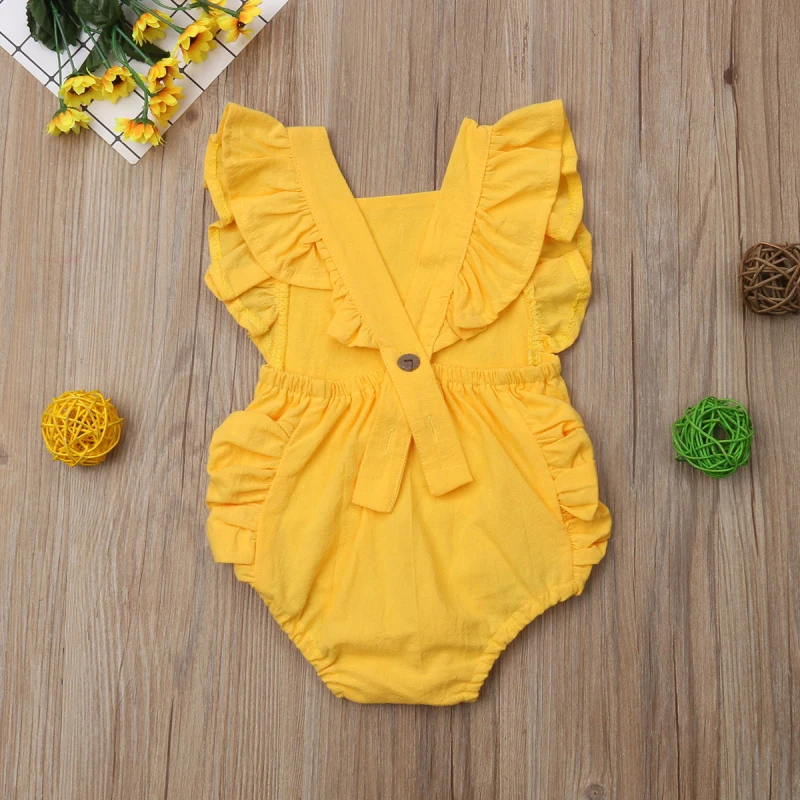 customised baby bodysuits Newborn Baby Girl Ruffled Solid Color Sleeveless Backless Romper Jumpsuit Outfit Sunsuit Baby Summer Clothing 0-24M bulk baby bodysuits	