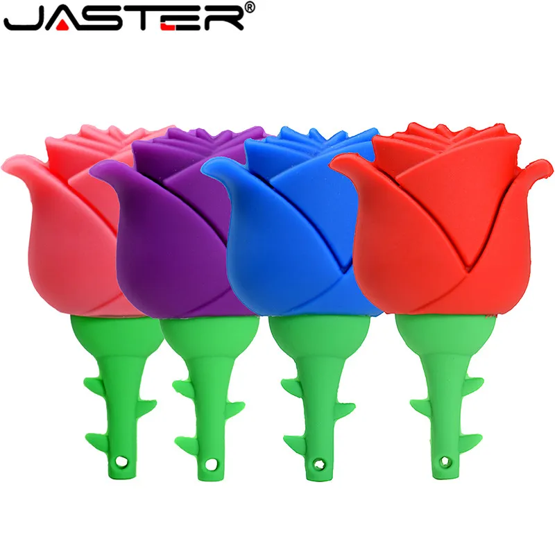 JASTER Rose USB Flash Drive 64GB 4GB 8GB 16GB USB 2.0 Flash Memory Disk Silicone Pendrive Cartoon USB Stick Card Key Pen Drive