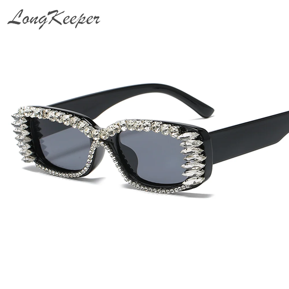 

LongKeeper New Retro Small Frame Diamond Sunglasses Men Women Punk Trendy Rectangular Personality Party Sun Glasses UV400