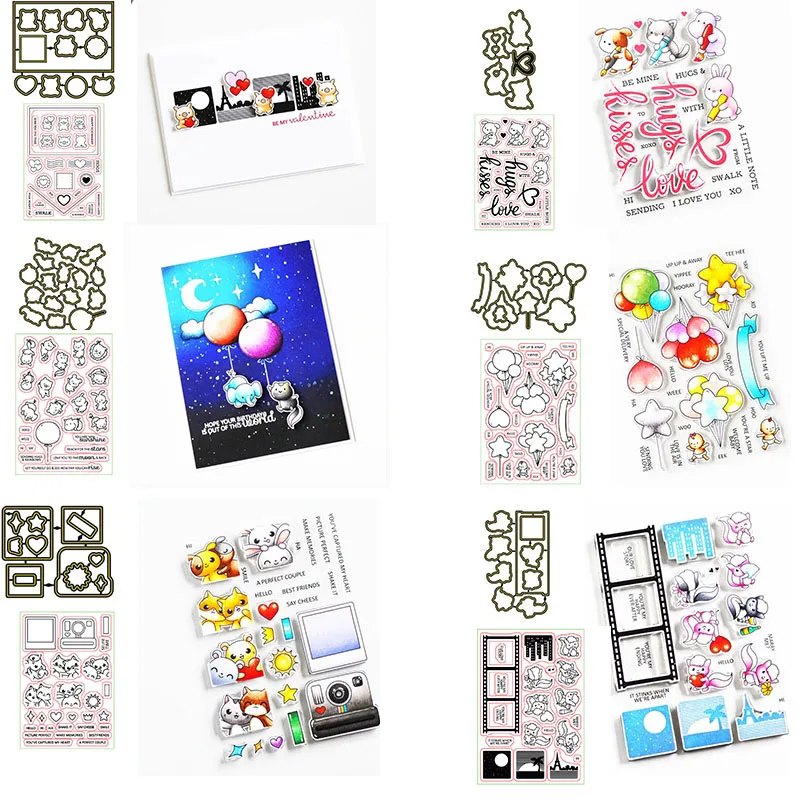 

Clear Stamps Cute Rabbit Kitten Elephant Piggy Balloon For DIY Scrapbooking Embossing Crafts Cards Making Cutting Dies