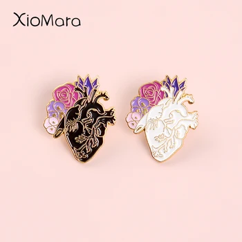 

Romantic Flowers Anatomical Heart Enamel pins Pink Purple Plant Organ Medical Punk Art Brooches Heart Badge Brooches Lapel Pins