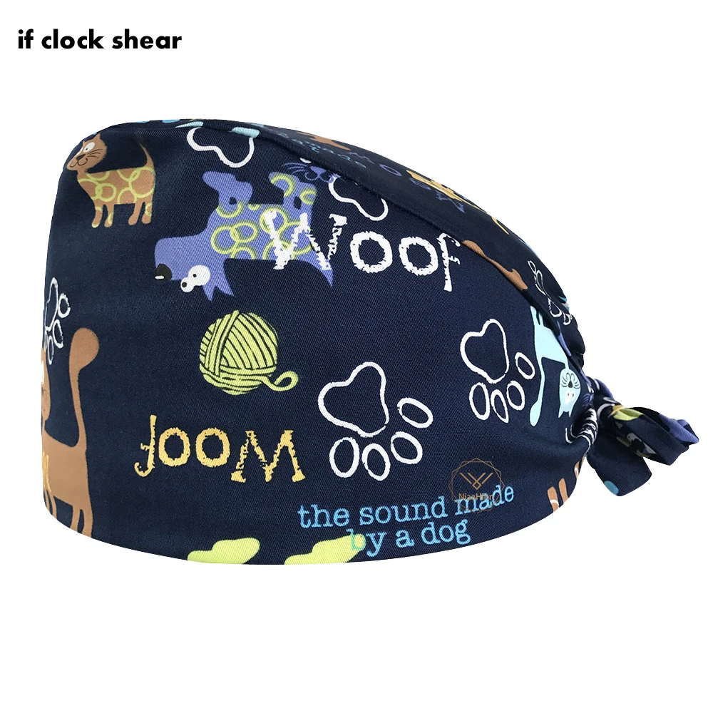 

Cartoon print hats fashion scrub hats Health Workers adjustable Scrub cap beauty salon Work Frosted cap laboratory pet shop hats