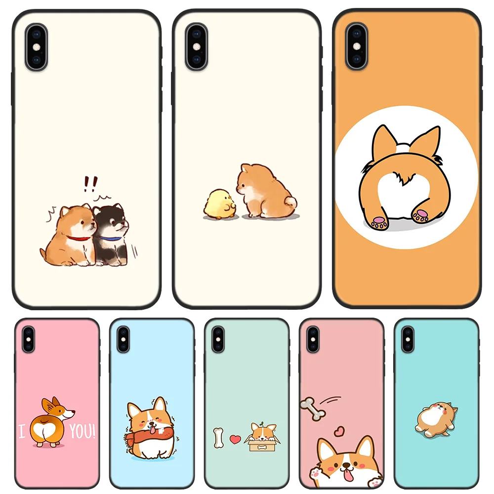 

Silicone TPU Bag Cover Case for iPhone 5 5S SE 6 6S 7 8 Plus X XR XS Max iPhone 11 11Pro Max Tasche Deckt Concha Ader Cute Corgi