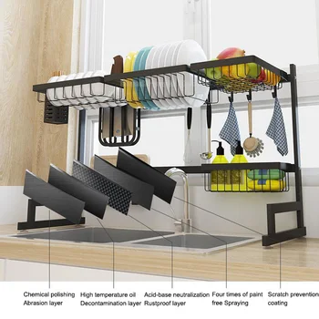 

Black Stainless steel DIY kitchen rack sink dish rack drain dish rack kitchen utensils storage supplies kitchen stuff