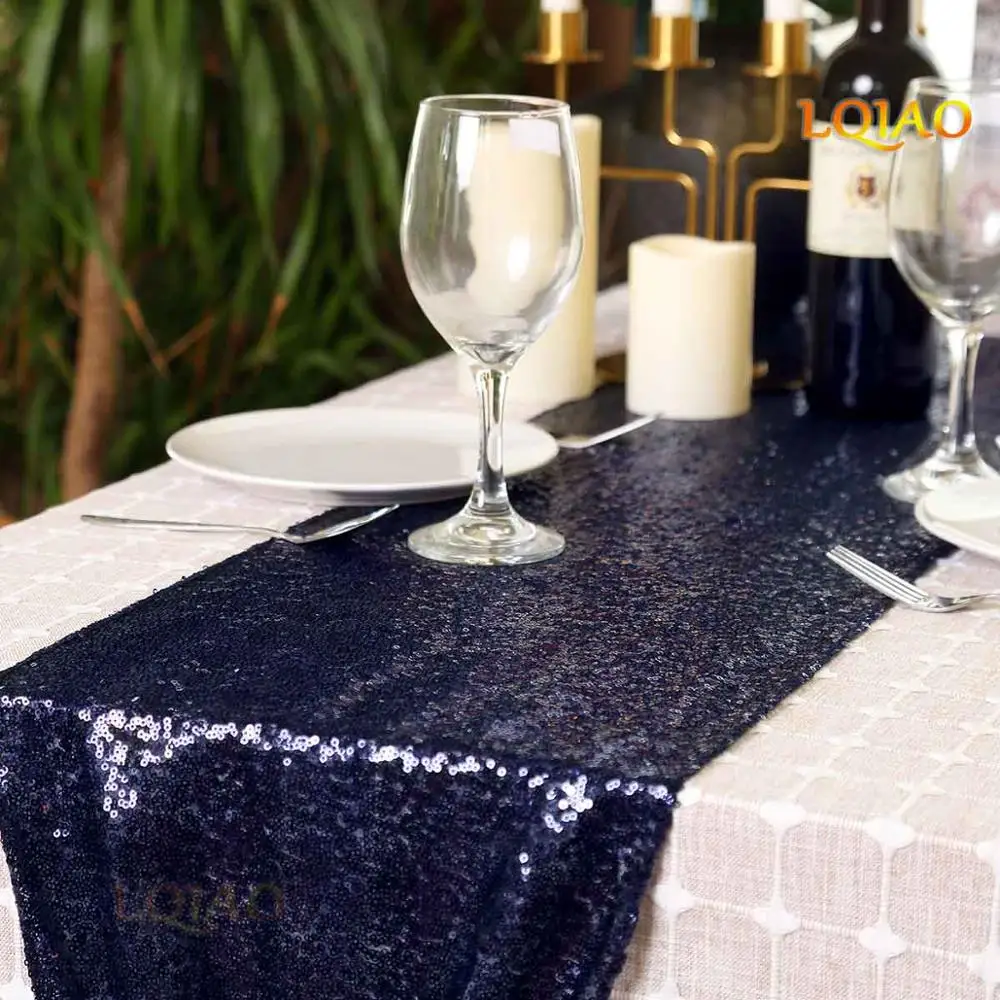 Navy Blue Роскошное Золотое и Серебряное шампанское с блестками, Настольная дорожка для свадебной вечеринки, украшение стола, однотонное Золотое настольное дорожка s 30x180 - Цвет: Navy Blue