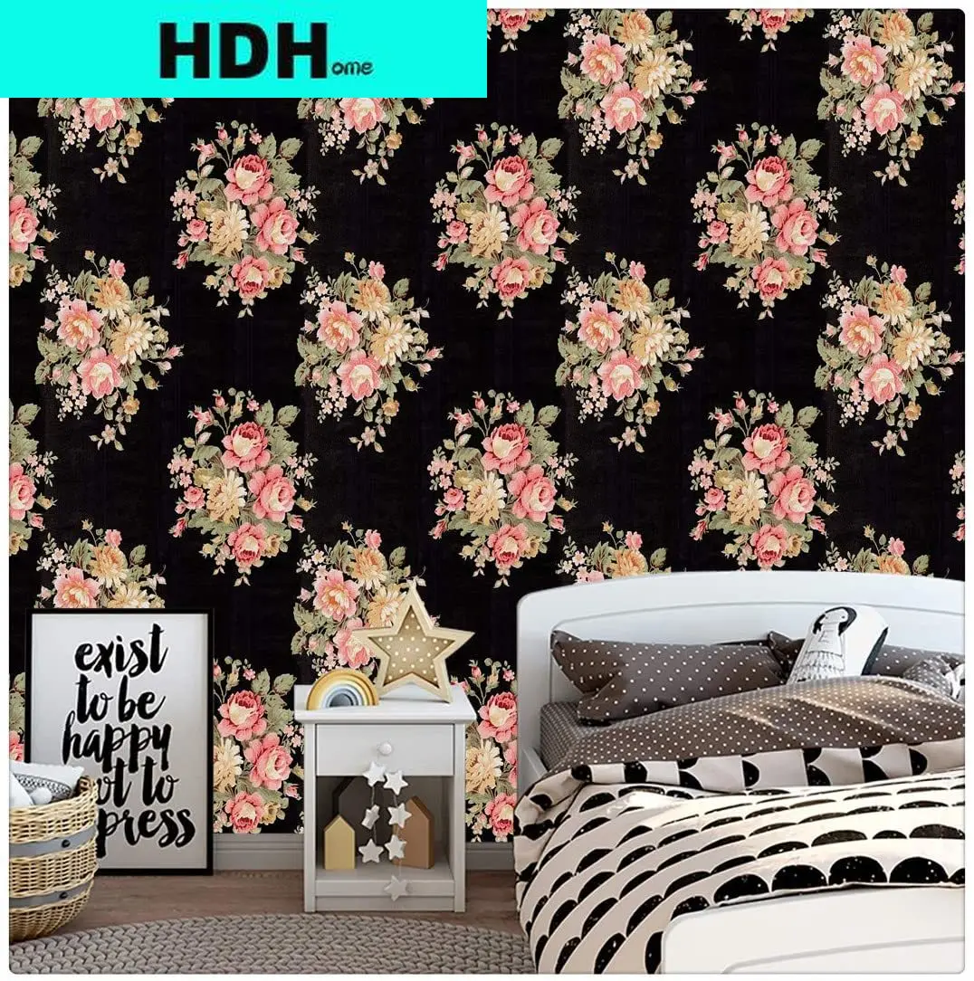 HDHome carta da parati floreale Peel and Stick carta da parati autoadesiva  rimovibile fiore nero/rosa impermeabile facile da usare per la camera da  letto - AliExpress, image size:1076x1084