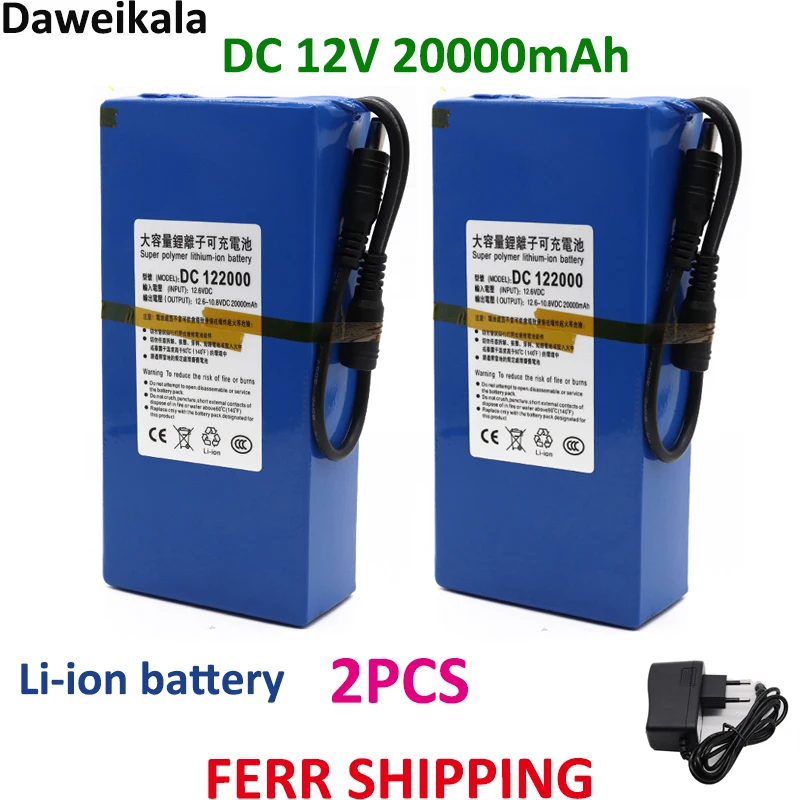 

1-2pcs new DC 12v 20000 mah lithium ion rechargeable battery high capacity ac power charger with 4 kinds of traffic Free shippin