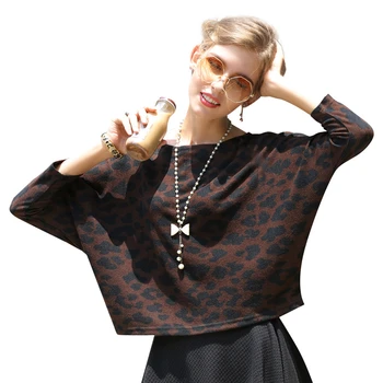 

Fall Winter Knitted Batwing Sleeve Leopard Sweater for Women Kawaii Ladies Knit Leopard Pullover Jumper Plus Size