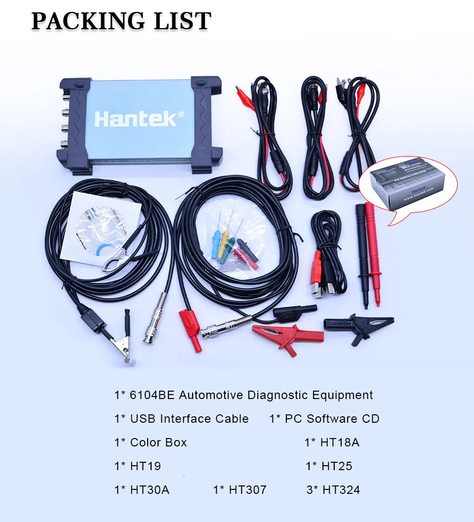 Hantek 6104BE 4 канала 100 МГц Автомобильный осциллограф 1Gsa/s Портативный USB PC Портативный цифровой Osciloscopio диагностический инструмент