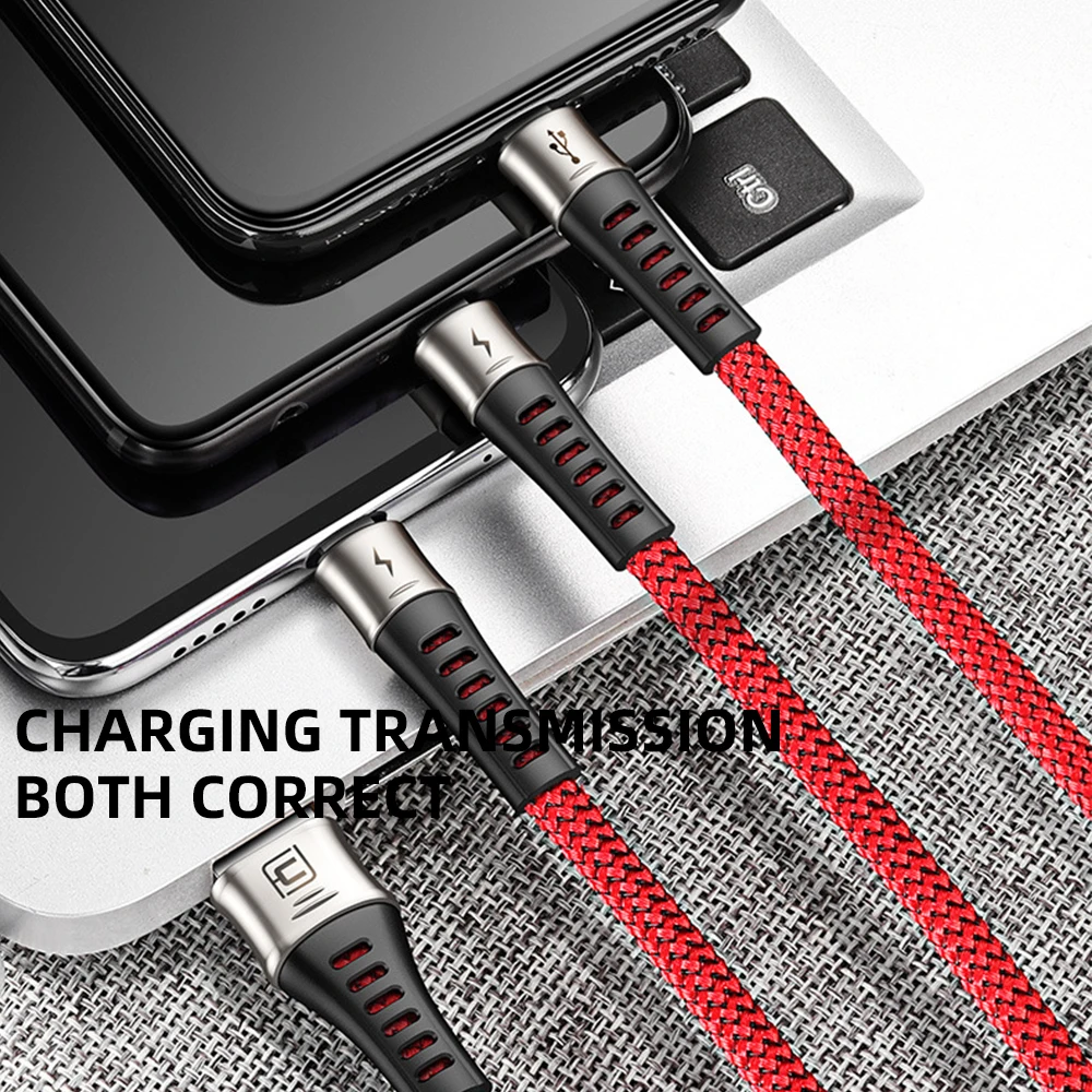 Кабель FDBRO из цинкового сплава 3A Max 1,3 м 3 в 1 USB кабель для iPhone Micro type C usb кабель для зарядки huawei для Xiaomi для samsung - Цвет: Red