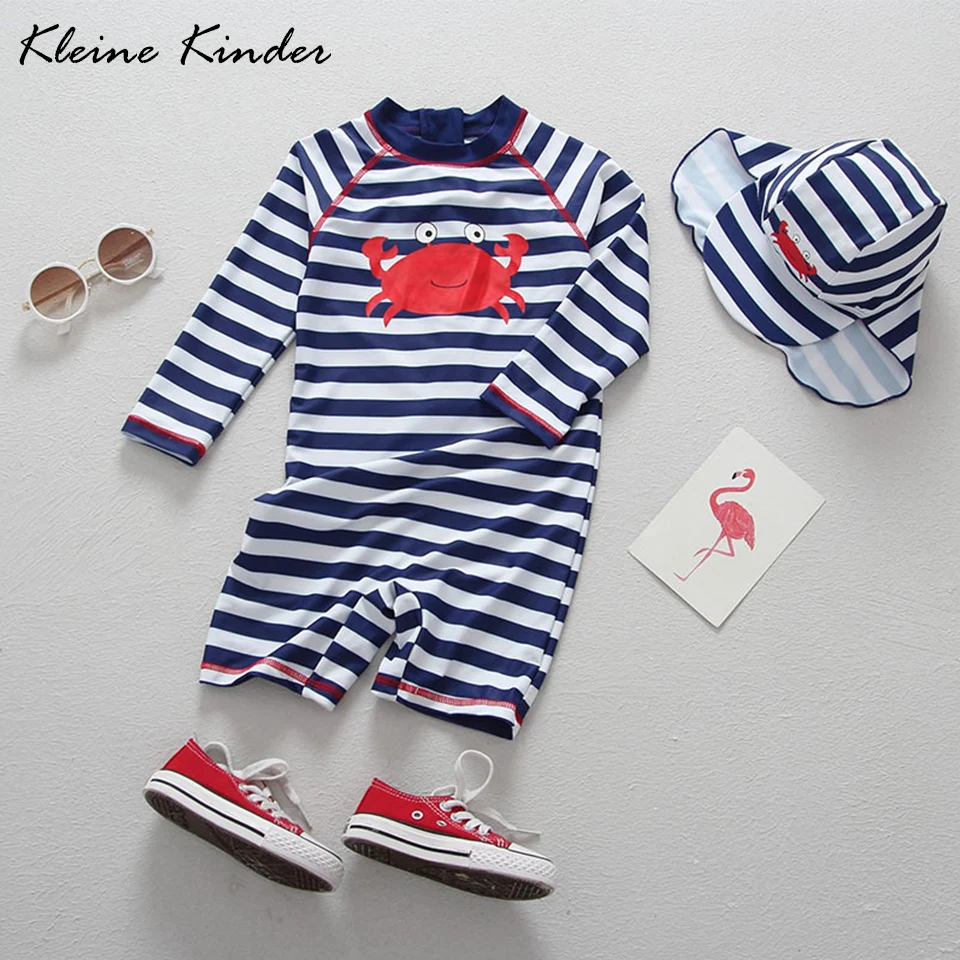 Swimsuit Baby Boy Long Sleeve Kids Swimwear for Boys Cartoon Crab Print One Piece Bathing Clothes Children Beach Costume |