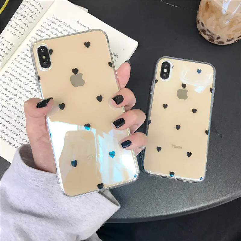 Applicable Women's Simple Small Heart Transparent Blueray iphonexs MAX Phone Case iPhone 8/7 Plus Shatter-resistant 6xr