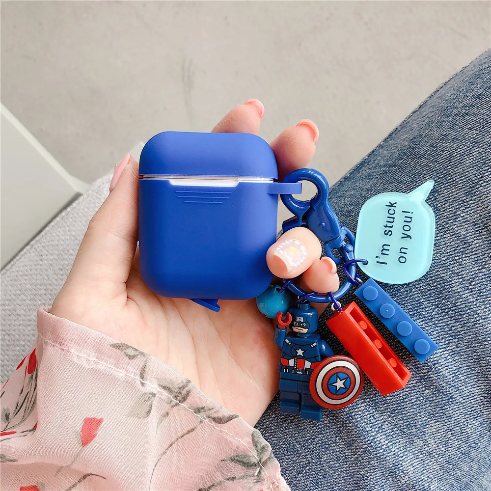 Marvel мультфильм кукла «мстители» кулон Декор силиконовый чехол для Airpods 1 2 Bluetooth беспроводные наушники коробка Защитная крышка - Цвет: 1