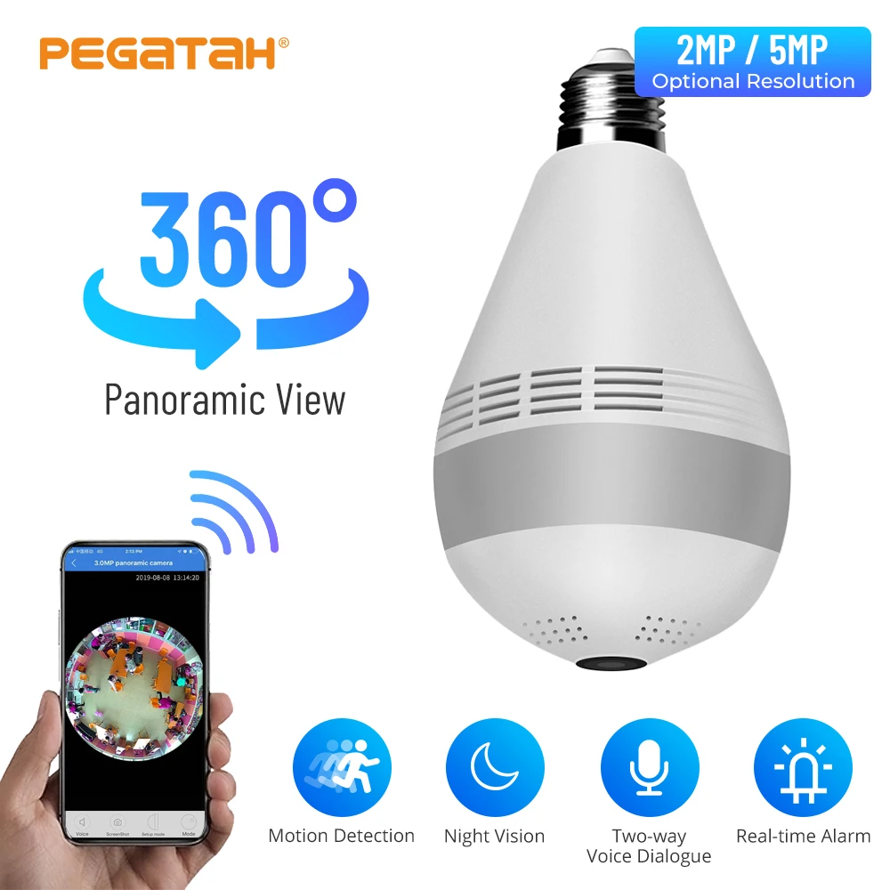 Беспроводная панорамная камера с Wi-Fi 360 МП 1080 светодисветильник Дов P |