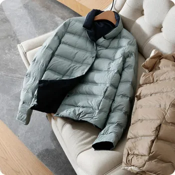 

Women's Winter Coat Ultra Thin Down Jacket Long Sleeve Stand Collar Short White Duck Down Coats Female Basic Woman Outwear Warm