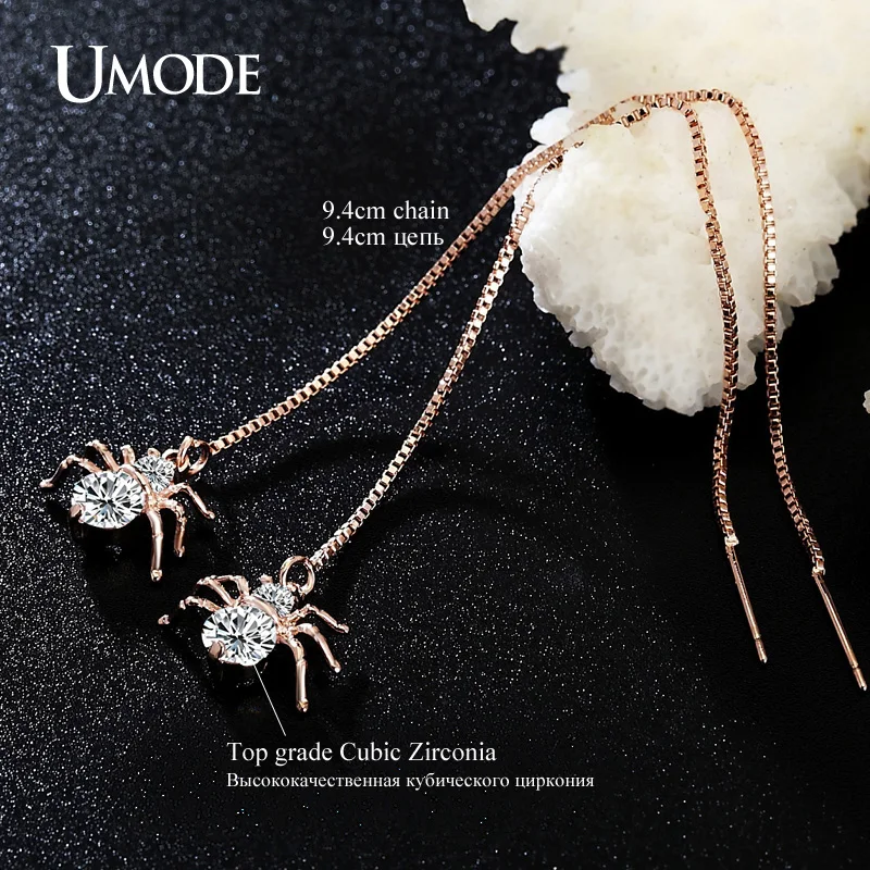 UMODE Spider Gold Color Round Cut Clear Cubic Zirconia long dangle earrings jewelry for women Boucle D'oreille Femme New UE0175 dangle earrings long earrings animal earrings