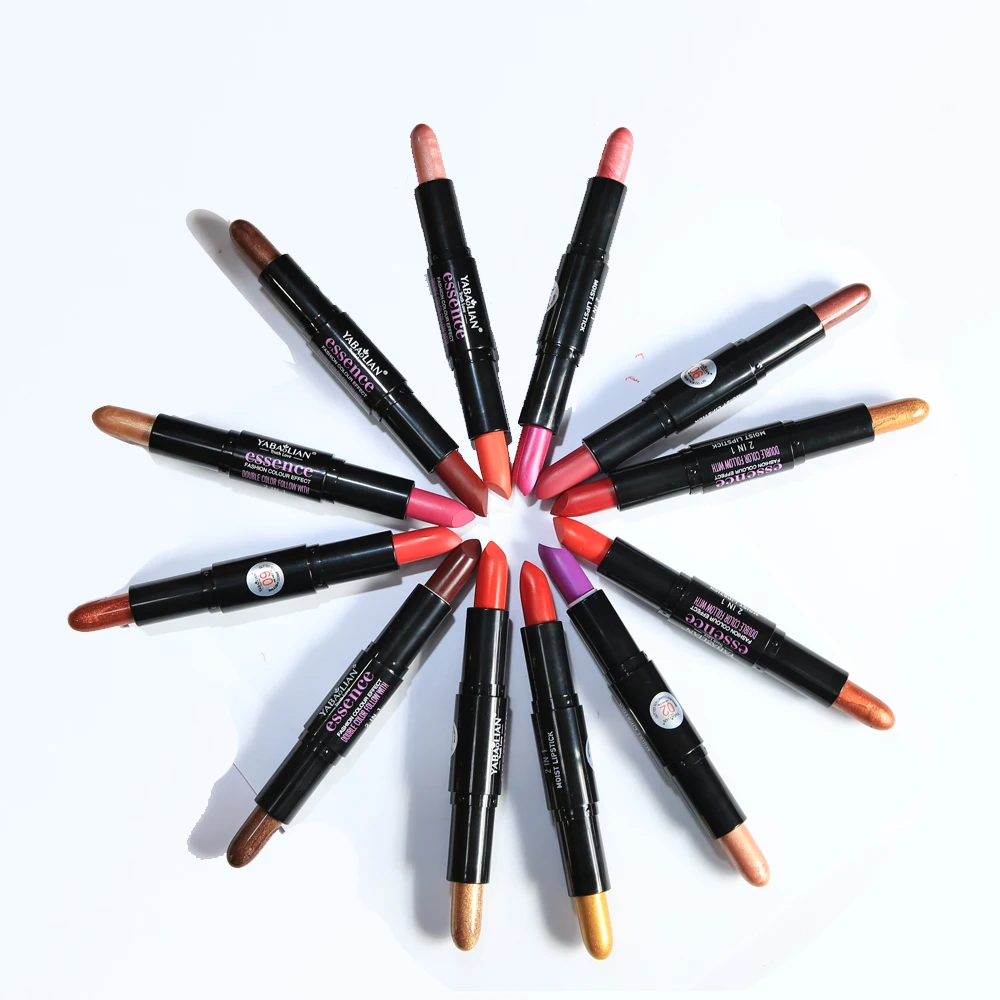 

Double head beauty glazed matt lipstick Golden lips tint metal color Bright lip gloss brand Waterproof long lasting makeup