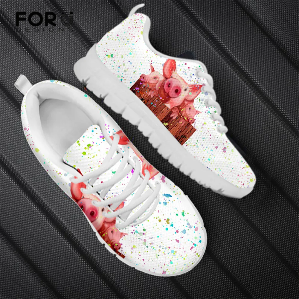 

FORUDESIGNS Cute Animal Pig Printed Women's Sneakers Casual Flats Air Mesh Ladies Summer Walking Footwear Zapatos Mujner 2021