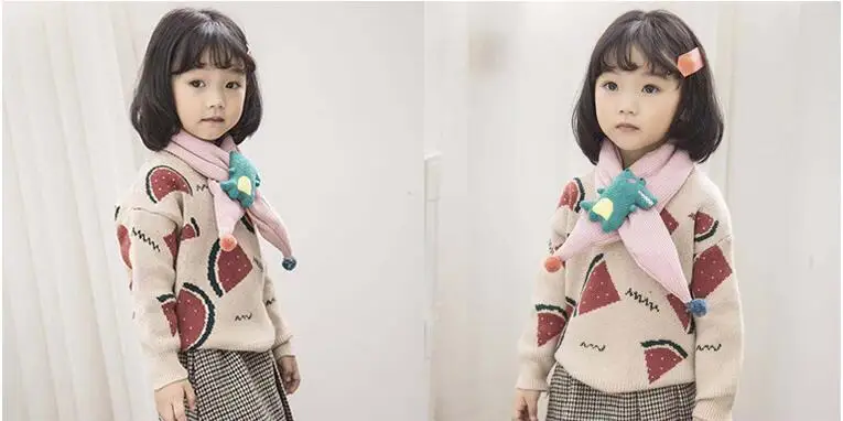 Корейский стиль, детский зимний шарф с рисунком крокодила, хлопковый шарф для малышей, для мальчиков и девочек, с воротником, детский теплый открытый набор для грифа, шарфы