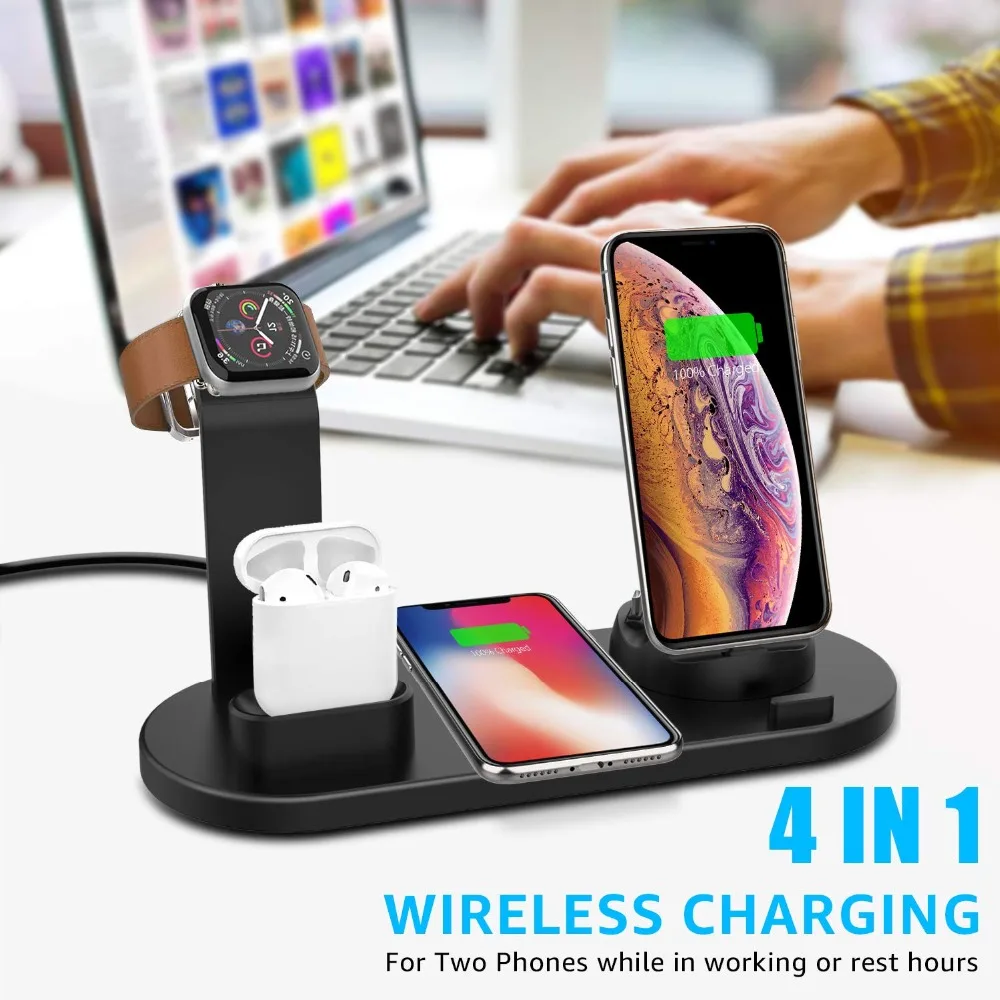 DCAE Qi Беспроводное зарядное устройство для iPhone XS Max XR X 8 11 Apple Watch 2 3 4 5 Airpods 10 Вт Быстрая зарядка для samsung S10 S9 Note 10 9