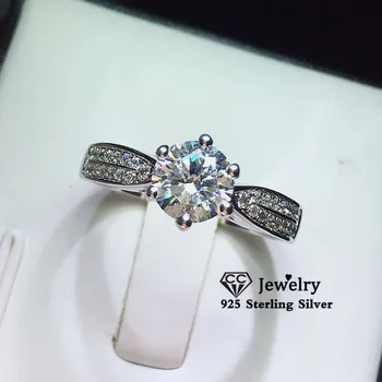 

CC Rings For Women S925 Silver Round 6 Claws 1ct Cubic Zirconia Engagement Ring Bridal Wedding Fine Jewelry Bijoux Femme CC1577