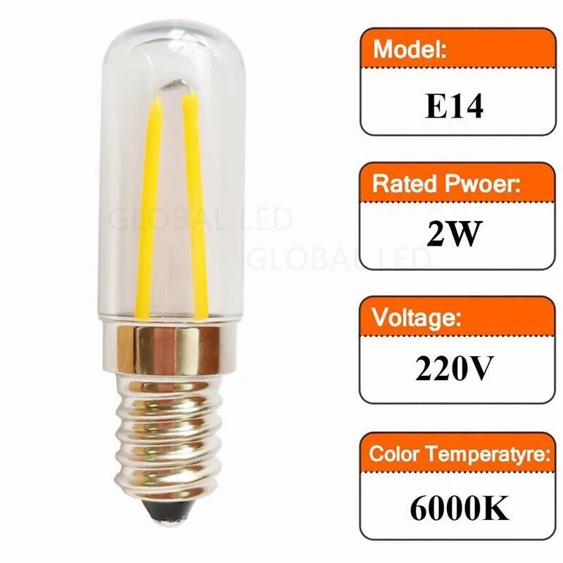2pcs E12 E14 에디슨 LED 전구 4W 냉장고 빛 PC 투명도 램프 샹들리에에 대 한 220V 필 라 멘 트 COB 램프 교체 40W HalogenLamps