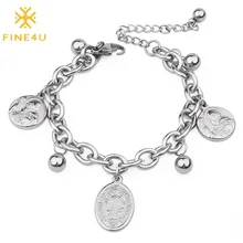 FINE4U B275 нержавеющая сталь Сан Бенито медаль-Амулет браслет Роло цепь браслет религиозные католические украшения для мужчин
