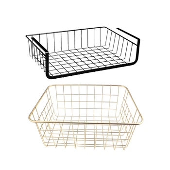 

2 Pcs Refrigerator Storage Basket Kitchen Multifunctional Storage Rack Under Cabinet Storage Shelf Basket, Black & Gold