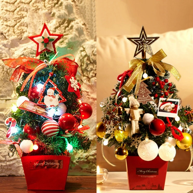 

Desktop Small Mini Artificial LED Christmas Tree with Light Lamp Desk Ornaments Home Decoration