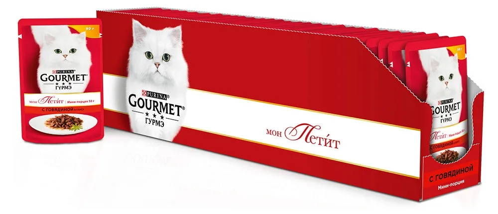 Корм влажный Gourmet Mon Petit для кошек с говядиной, 50 г(30 шт
