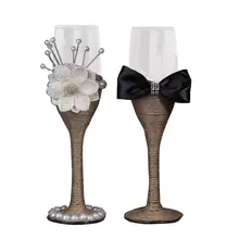 Свадебные Винные бокалы, чашка Кубок деревенский стильный галстук-бабочка платье цветок свадебные принадлежности для юбилейной вечеринки бокалы Декор