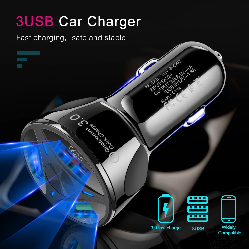 Быстрое Автомобильное зарядное устройство QC 3 0 порта USB Qick зарядка для автомобиля