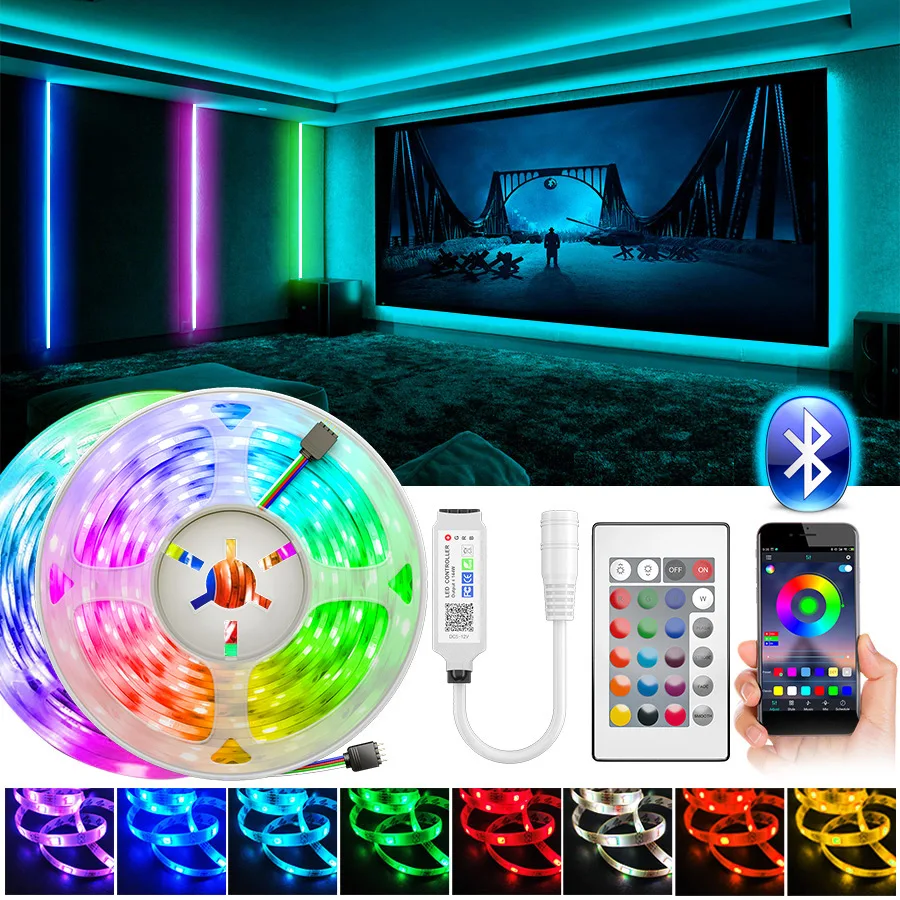 Fita flexível não impermeável conduzida 12v da tira da fita das luzes do diodo emissor de luz smd5050 2835 bluetooth da luz de tira do diodo emissor de luz de 5m10m