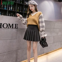 Женская шерстяная мини-юбка, Пляжная плиссированная однотонная дышащая женская юбка размера плюс, свободная юбка с высокой талией на подкладке для вечеринки