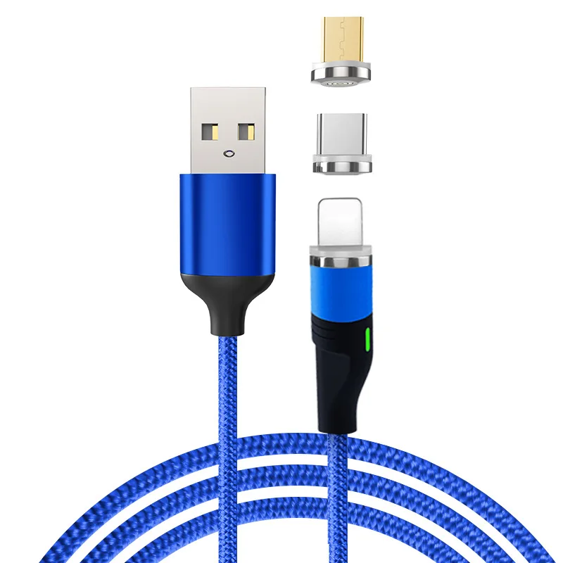 Круглый световой индикатор Магнитный usb-кабель для быстрой зарядки Тип C для iOS Android тканые 3-в-1 мобильный телефон USB кабель для передачи данных кабель