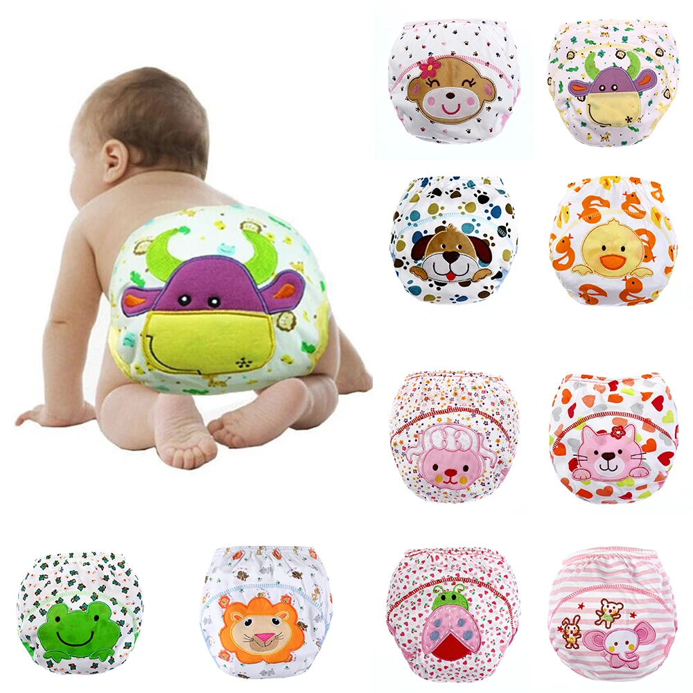 Детские штаны-подгузники, эластичные штаны с героями мультфильмов, Детские хлопковые мягкие и дышащие многоразовые